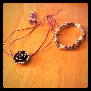 COPY - set! Seashell bracelet, earring, purple choker